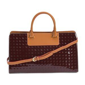 ARCADIA Made In Italy Patent Leather East West Satchel With Vaccheta Details